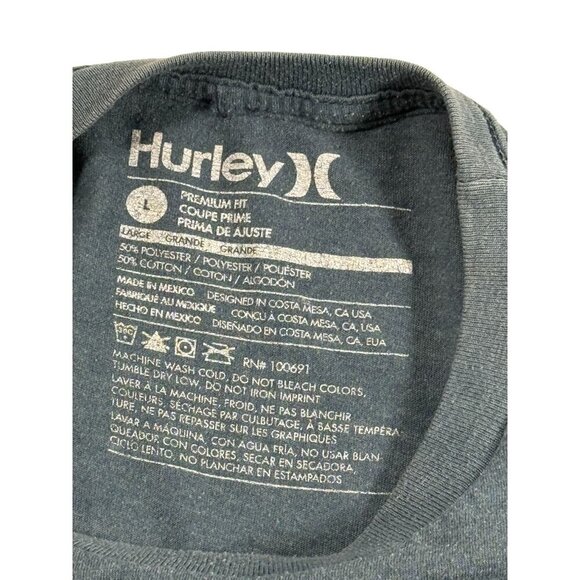 Hurley Mens Blue Gray Graphic T Shirt Sunset Logo Short Sleeve Beachy Size L - Picture 7 of 8